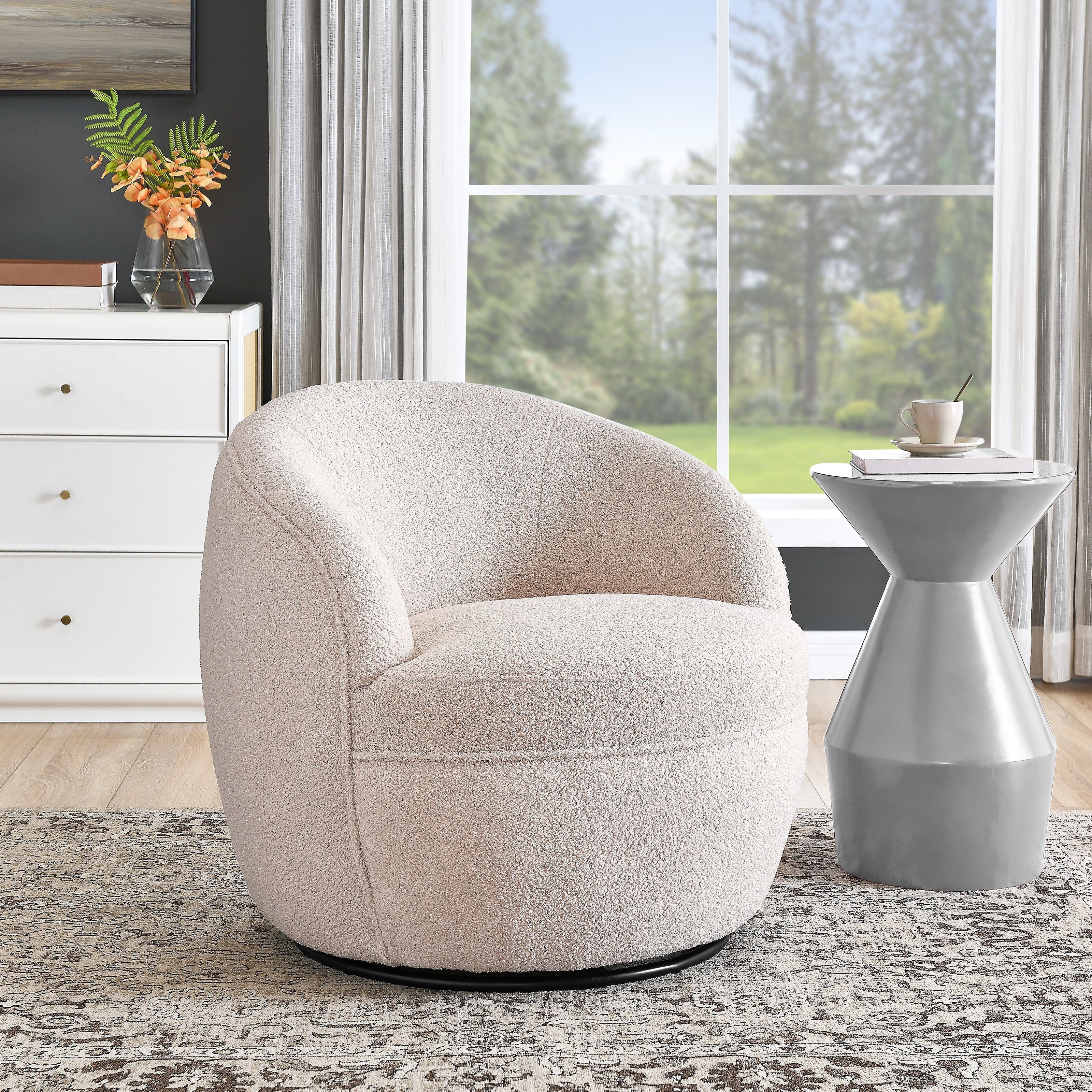 Roundhill Furniture Galleria 360 Swivel Faux Shearling Barrel Chair - Cozy Modern Accent Chair for Living Room, Bedroom & Office - Perfect for Reading, Relaxing & Home Decor