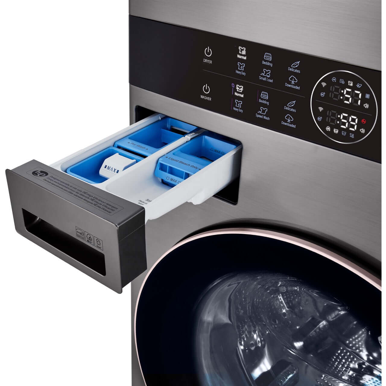 LG WashTower 4.5 cu.ft Front Load Washer & 7.4 cu.ft Gas Dryer Combo in Graphite Steel - Smart Center Control, Energy Efficient (Model WKG101HVA) | Perfect for Laundry Rooms & Small Spaces