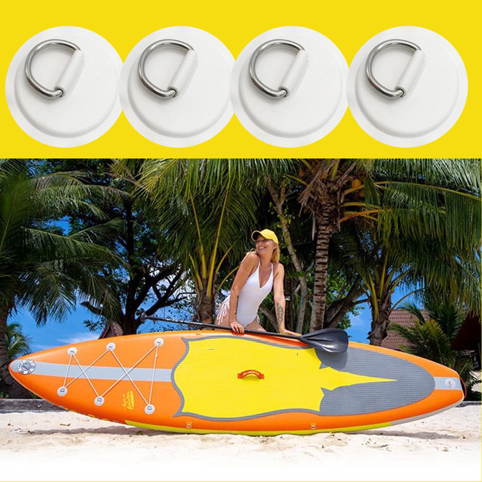 4 Pack Stainless Steel D-Ring Patches for PVC Inflatable Boats, Canoes, Kayaks, Rafts, Dinghies, Surfboards & Paddle Boards - Heavy Duty Marine Repair Accessories for Water Sports & Outdoor Adventures
