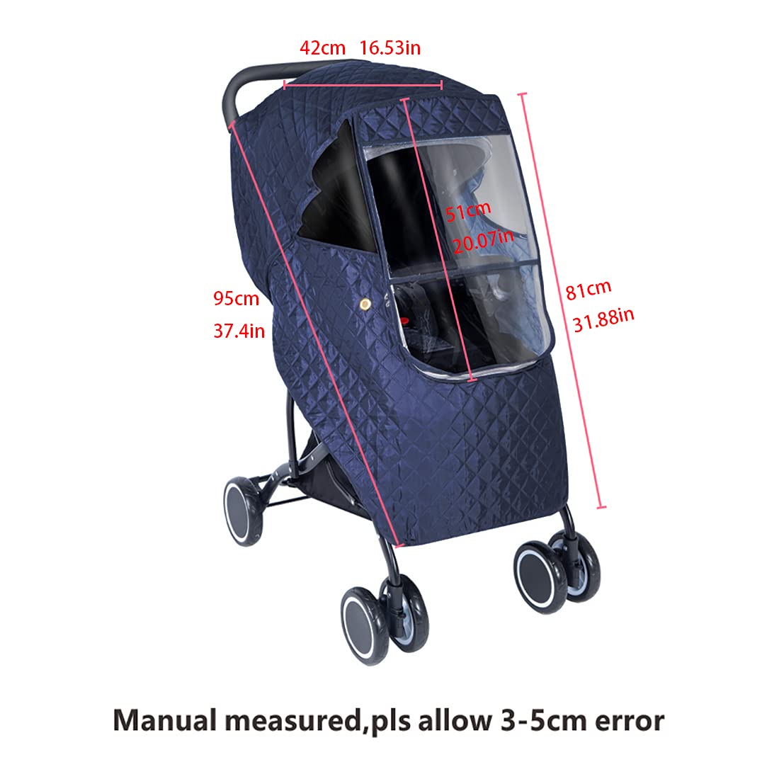 Universal Baby Stroller Rain Cover - Waterproof Winter Weather Shield for Travel Strollers & Pushchairs | Protects from Snow, Wind, Sun & Dust | Navy Blue | Ideal for Cold Weather, Outdoor Walks & Shopping Trips