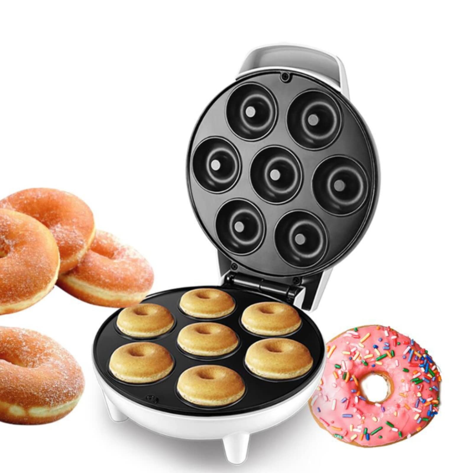 Mini Donut Maker Machine - Electric Portable Donut Maker for 7 Donuts, Non-Slip & Heat Dissipation Design, Perfect for Home, Party & Breakfast Snacks