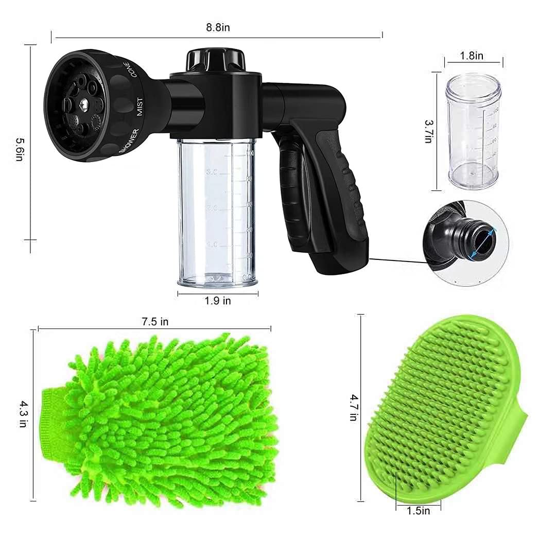 Kamirola 8-in-1 High Pressure Foam Cannon Sprayer - Car Wash Brush, Garden Hose Nozzle, Soap Sprayer for Lawn Cleaning, Patio, Pet Bathing (Black) | Perfect for Home, Auto Detailing & Outdoor Cleaning
