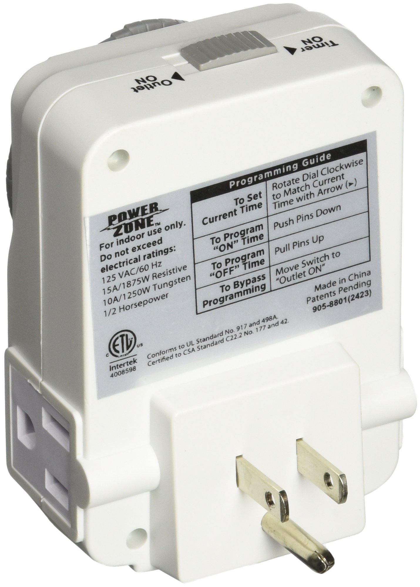 TNI2423 Powerzone Heavy Duty Indoor Electromechanical Timer - 125V 15A 24 Hour Programmable Outlet Timer for Lights, Appliances & Electronics | Perfect for Home, Office & Workshop Use