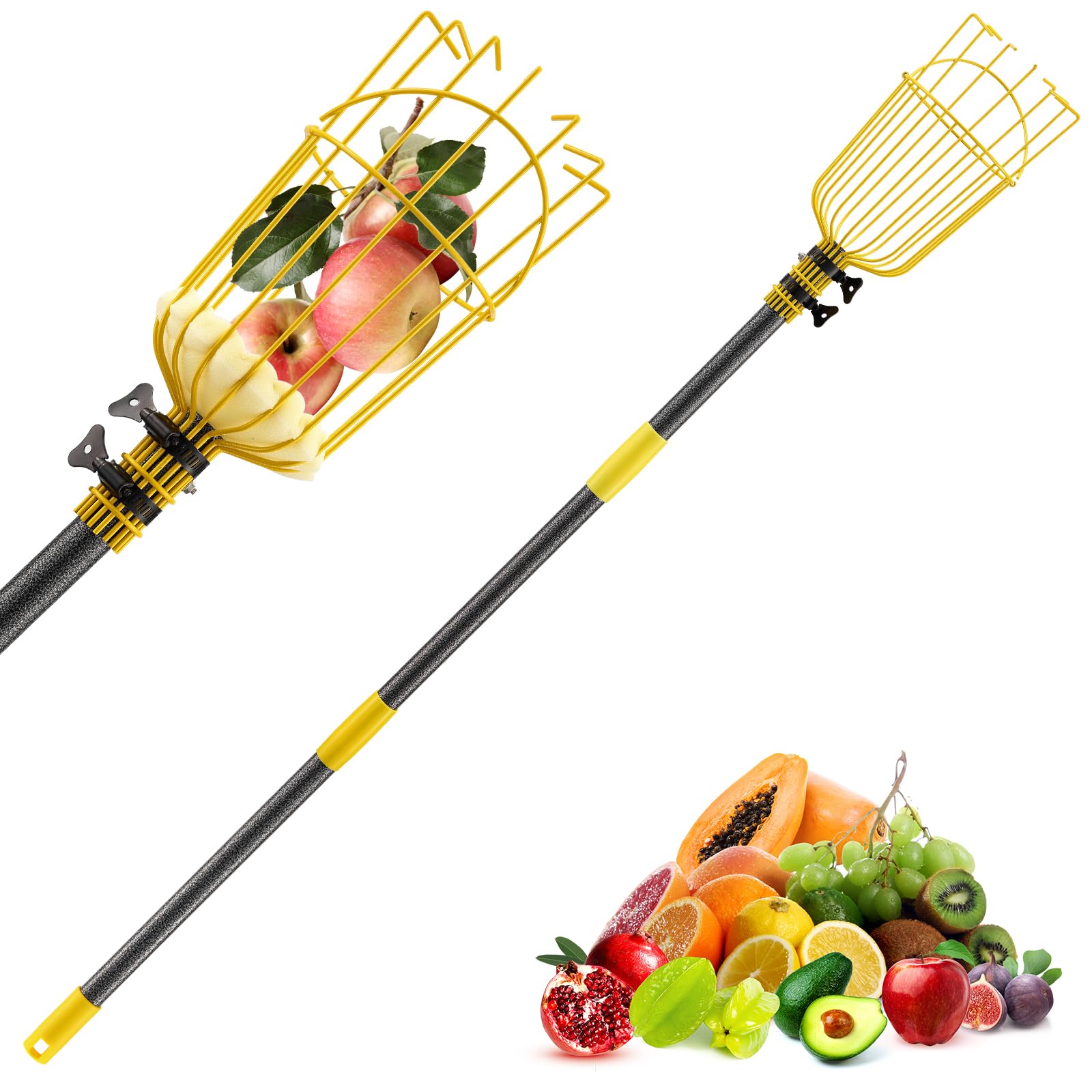 10FT Adjustable Fruit Picker Tool with Pole & Large Basket - Heavy Duty Fruit Harvesting Equipment for Apples, Oranges, Mangoes, Avocados & More - Perfect for Home Orchards, Backyard Harvesting & Commercial Fruit Picking