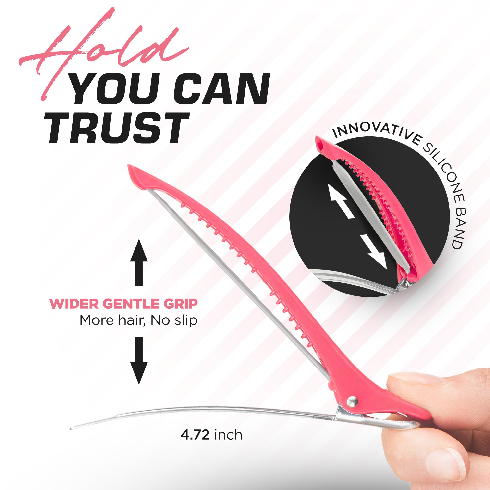 Firm Grip Hair Clips with Silicone Band - Duckbill Alligator Clips for Long Hair Styling, Sectioning & Salon Use - Perfect for Hairdressers, DIY Styling & Home Hair Care