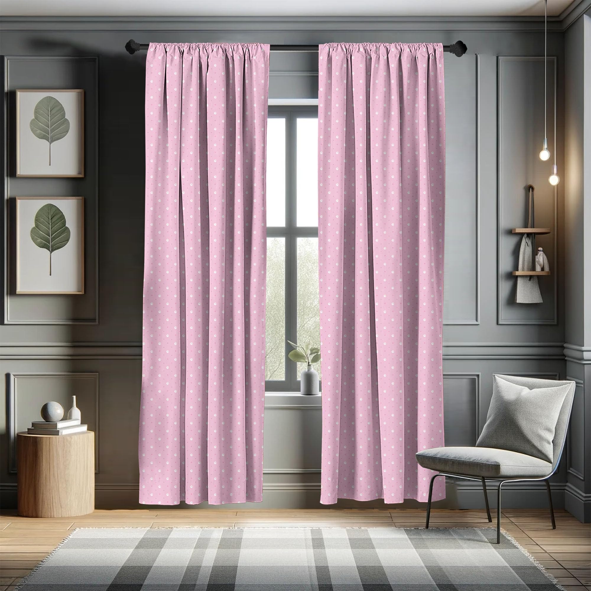 Ambesonne Pink Polka Dots Window Curtains - Lightweight 2-Panel Set with Rod Pocket, 28