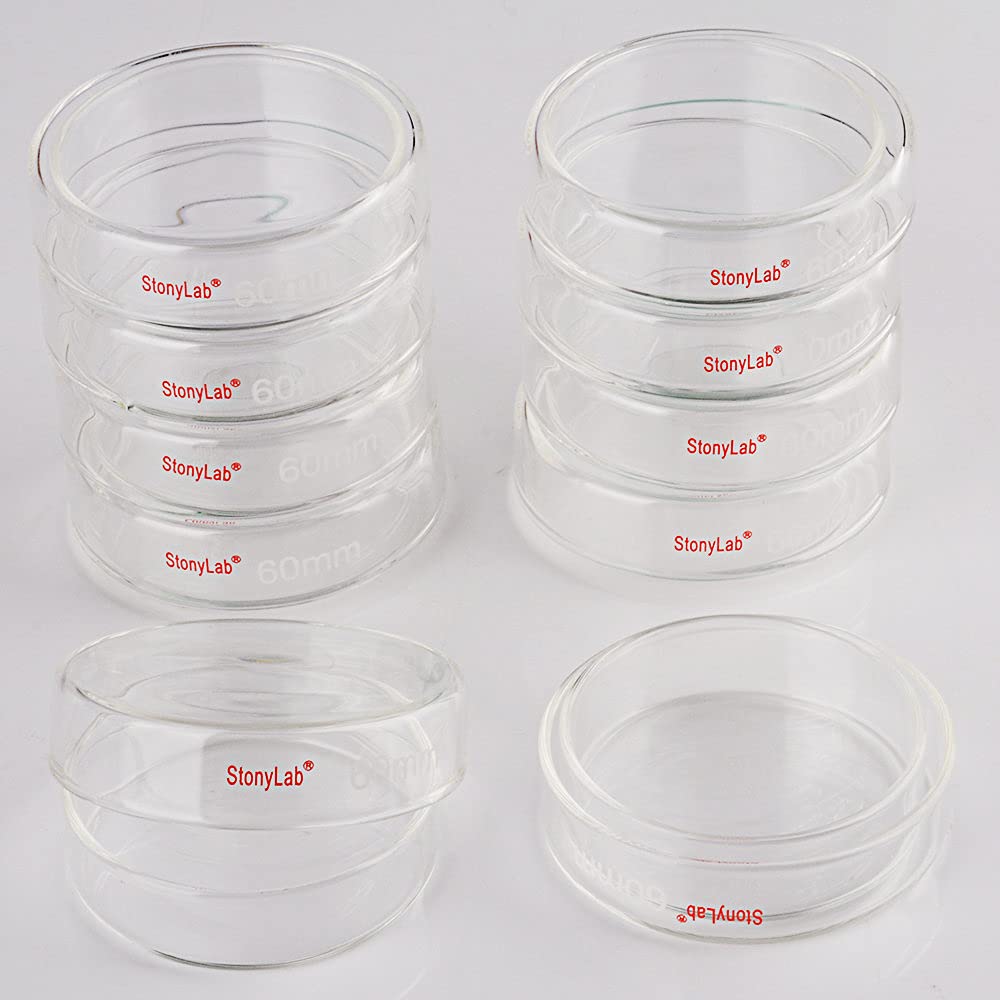 Stonylab 10-Pack Glass Petri Dishes, 60x15mm Autoclavable Borosilicate Glass Cell Culture Dishes with Clear Lid - Ideal for Laboratory Experiments, Microbiology Studies & Scientific Research