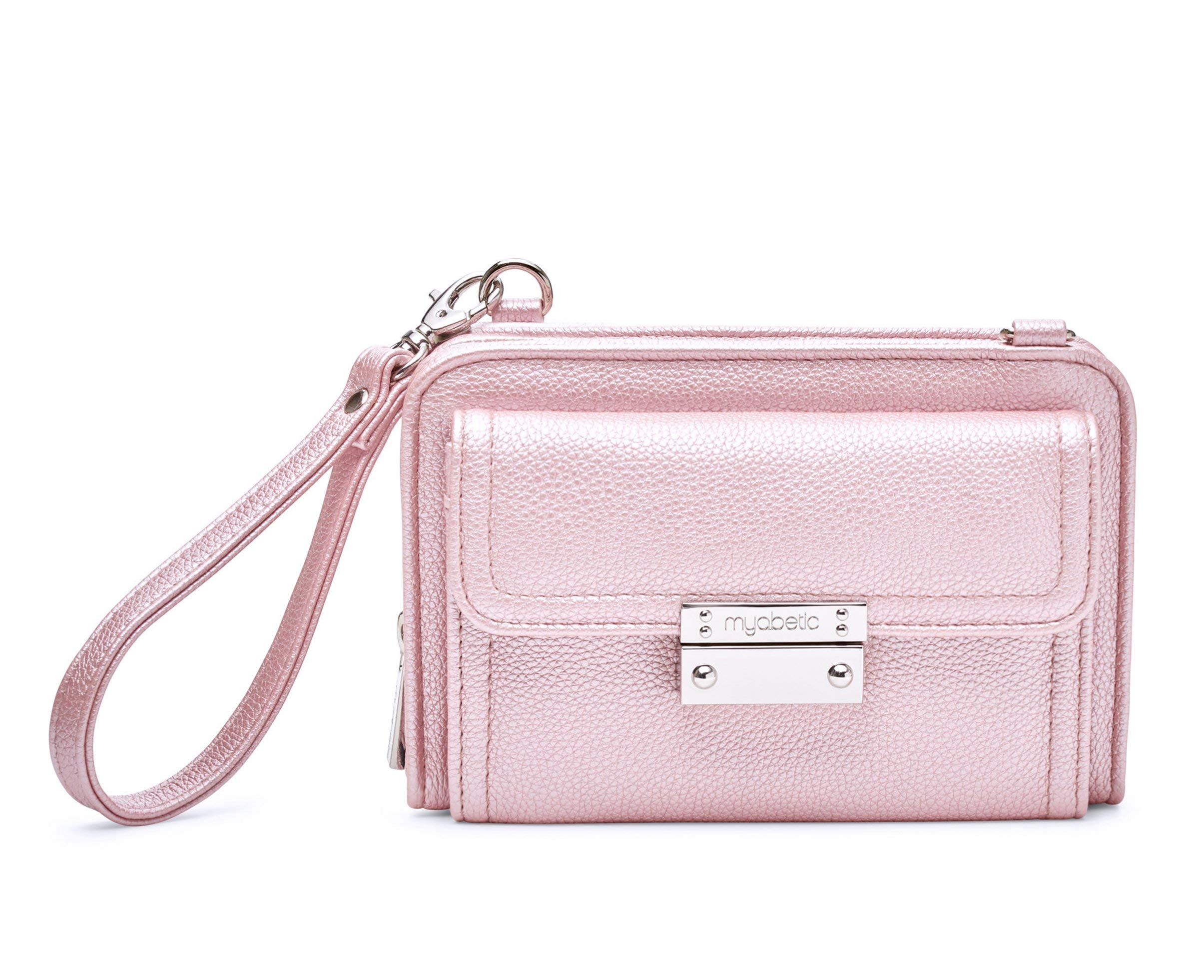 Myabetic Tina Diabetes Mini Crossbody Bag for Glucose Meter, Test Strips, Insulin Pen & Vial - Organizer for Keys, Credit Cards & Essentials (Pink Frost) - Perfect for Daily Use, Travel & Medical Needs