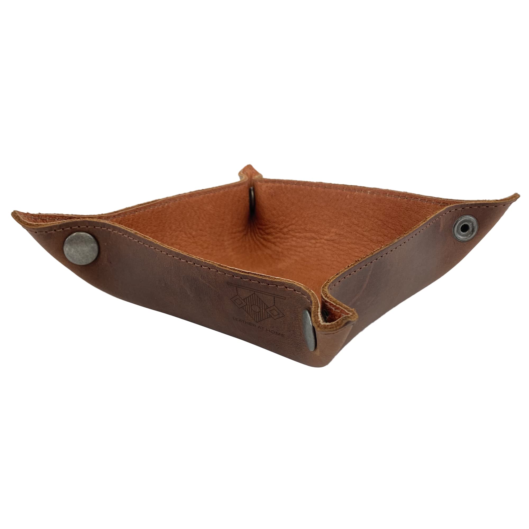 Handmade Full Grain Leather Catchall Tray - Key Wallet, Coin Box & Storage Valet with Brass Snaps | Home Organization & Travel Essentials | Perfect for Nightstand, Dresser & Entryway Organization (Cinnamon)