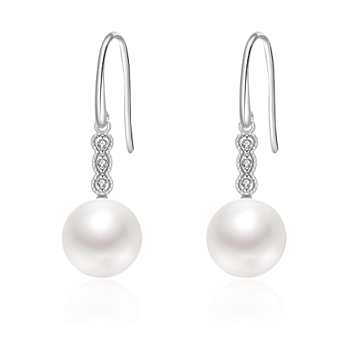 AAAA Round Freshwater Pearl Ear Drops for Women - Sterling Silver Ear Wires for Jewelry Making - Valentine's Day & Birthday Gift for Girls (8-9mm) - Perfect for Parties, Weddings & Special Occasions