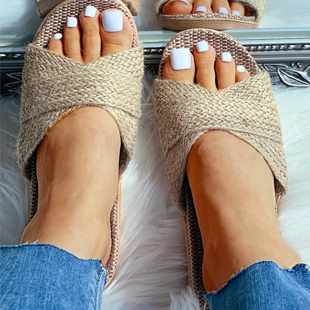 Hbeylia Women's Espadrille Flat Slides Sandals - Cross Strap Slip-On Comfort Footbed - Boho Beach Slippers for Indoor & Outdoor Wear - Perfect for Casual, Vacation, and Summer Fashion