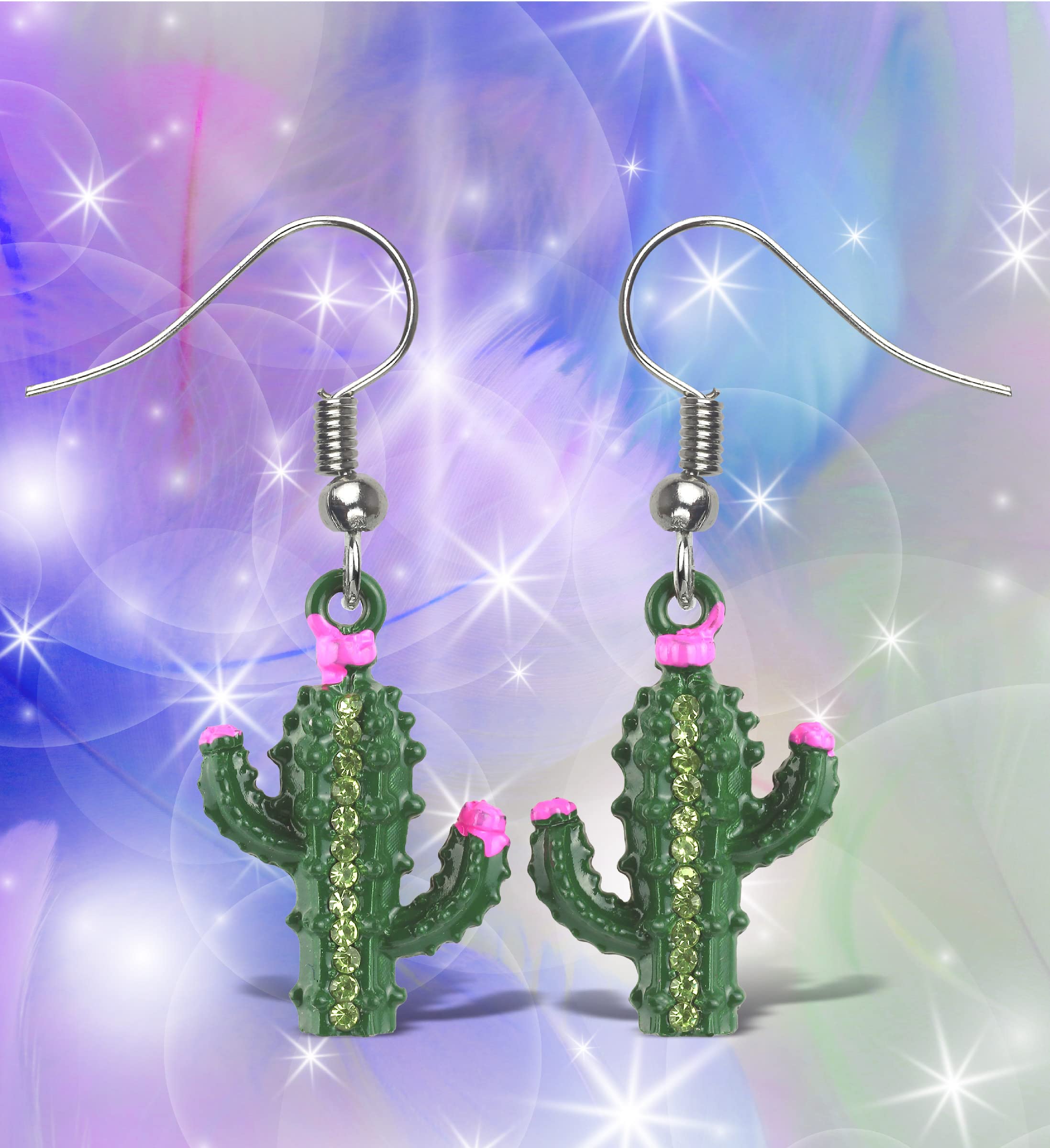 Sparkling Silver Cactus Dangle Earrings - Elegant Zinc Alloy Charm Pendant Jewelry for Women | Perfect Gift for Birthday, Party & Everyday Wear