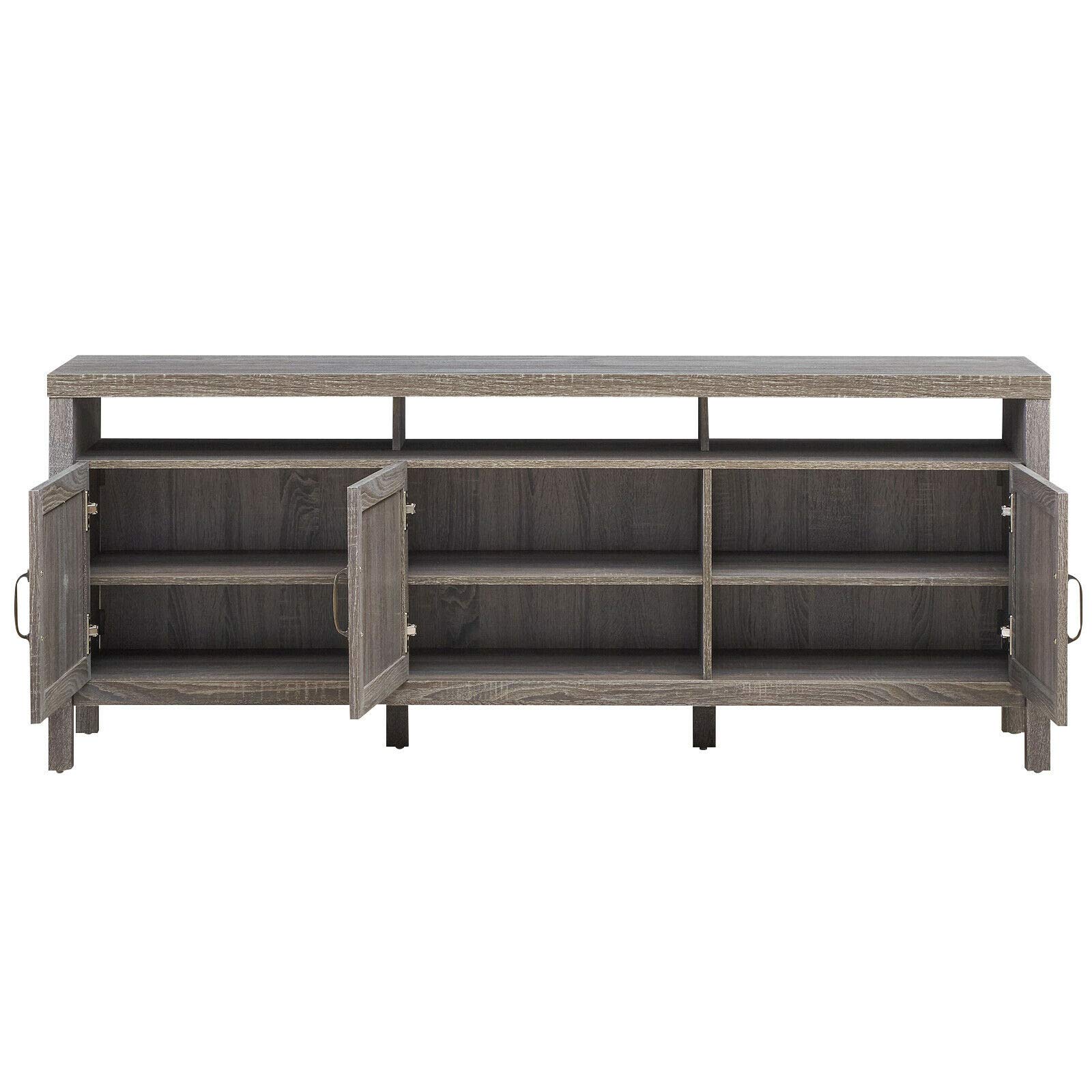 HPW Grey Oak TV Stand Entertainment Center with Open Shelf & 3 Storage Cabinets - Holds 65