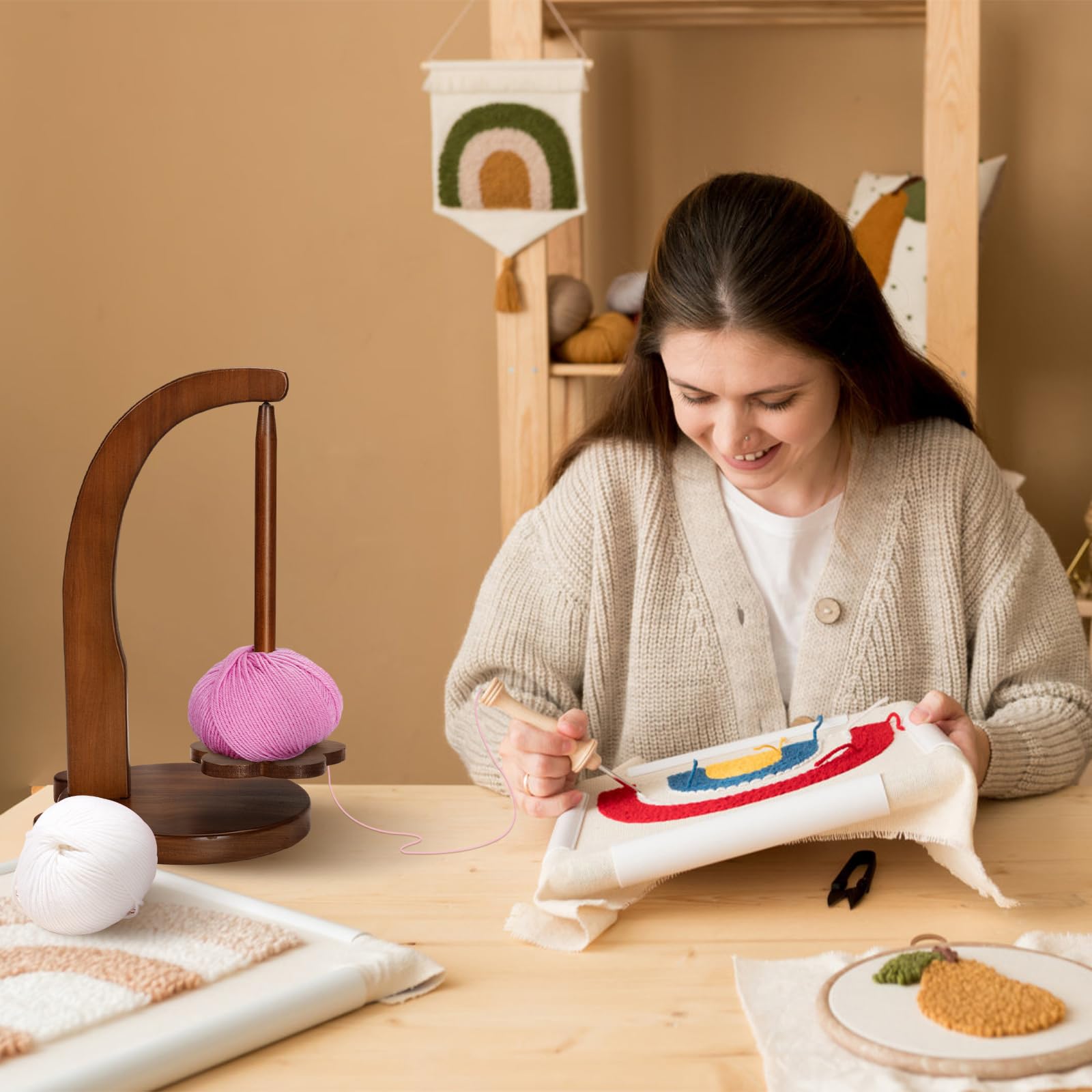 Premium Wooden Yarn Holder for Knitting & Crocheting - Handmade Yarn Ball Spinner Organizer - Perfect Gift for Knitters & Crochet Lovers - Ideal for Home Crafting, DIY Projects & Yarn Storage