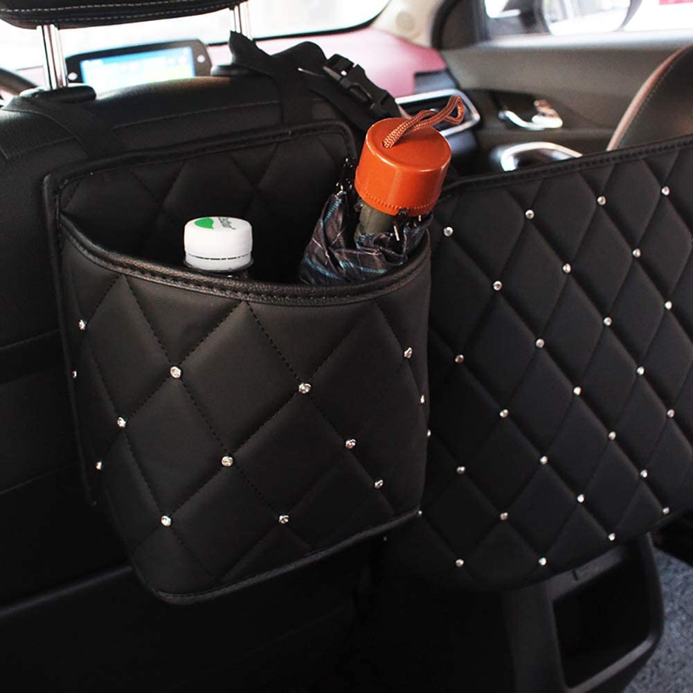 Bling Crystal Car Seat Organizer - Premium Front & Back Seat Storage Caddy with Glitter Accents (1-Pack, Black) | Perfect for Road Trips, Family Travel & Daily Commute Organization