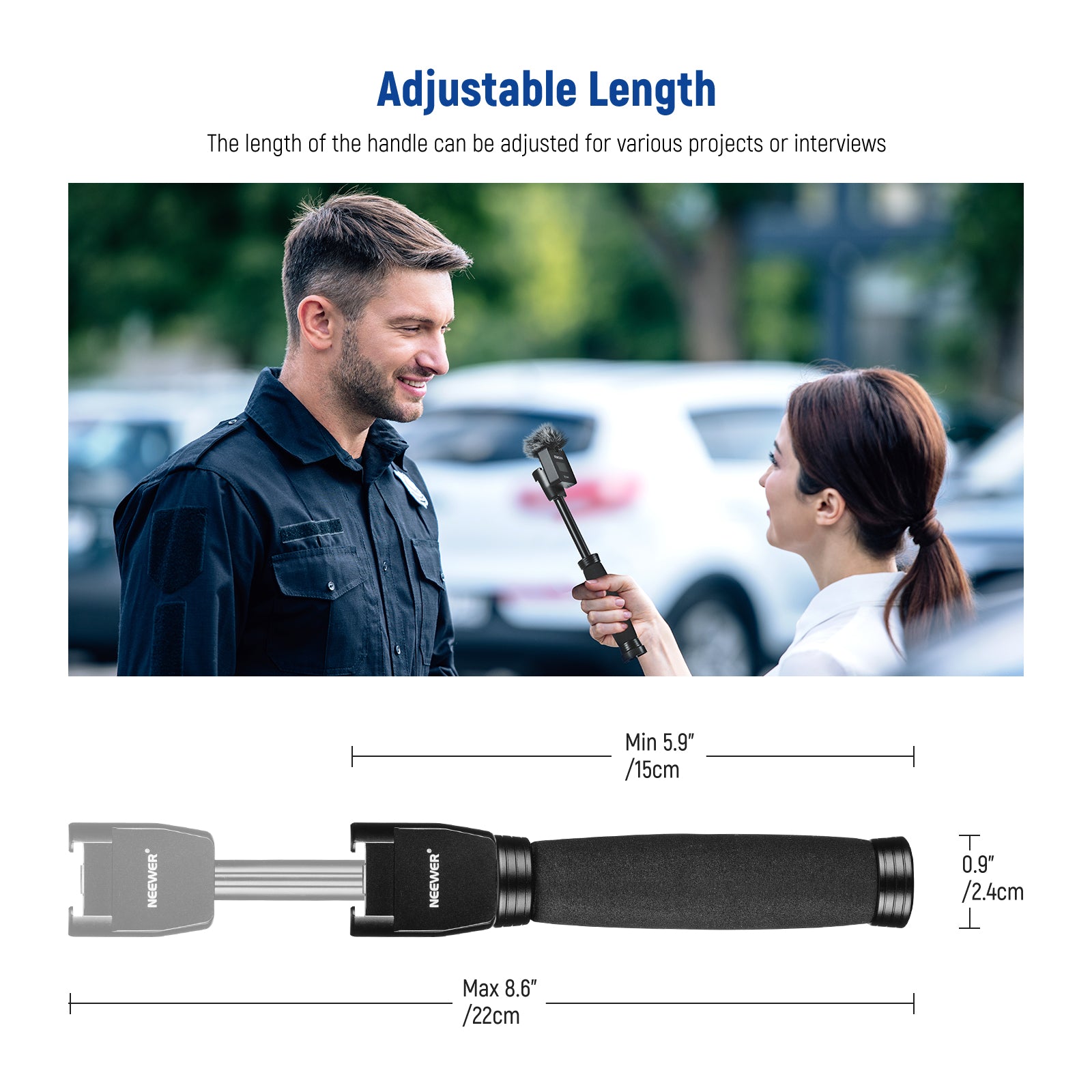NEEWER Telescoping Interview Microphone Handle for Rode Wireless Go - Adjustable Boom Pole for Podcasting, Vlogging & Live Streaming - Perfect for YouTube, TikTok & Studio Recording