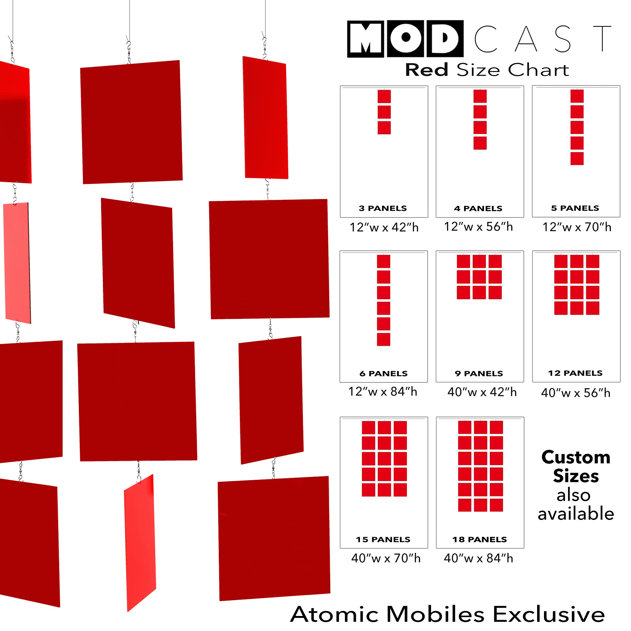 Red MODcast Art Mobile & Room Divider - Mid Century Modern Kinetic Sculpture | 4-Panel (12
