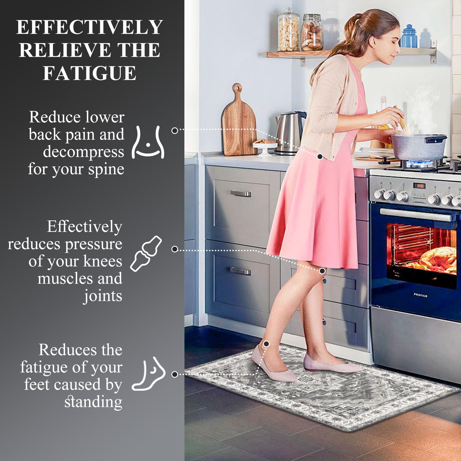 3-Piece Anti-Fatigue Kitchen Rug Set - Non-Slip Waterproof Cushioned Floor Mats for Home, Office, Sink & Laundry - Comfort Standing Mat Runner for Pain Relief & Long Hours Cooking