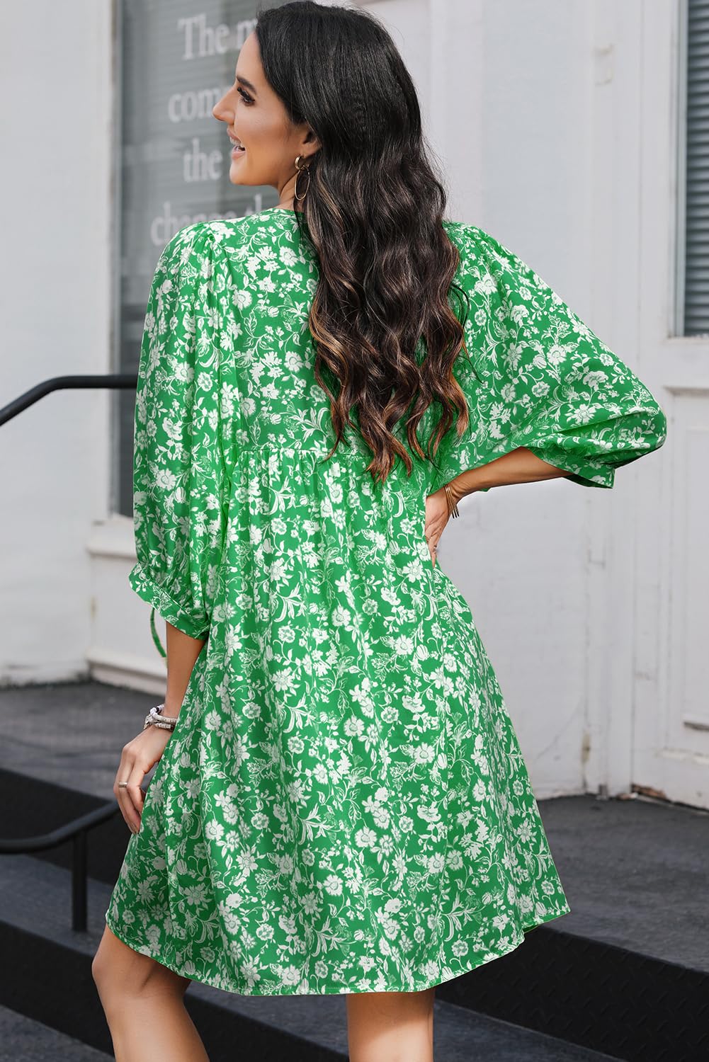 Dokotoo Women's Summer Dresses 2025 - Boho Floral Print Chiffon Mini Dress with V Neck & Lantern Sleeves | Beach Vacation Sundress, Casual Outing & Party Wear