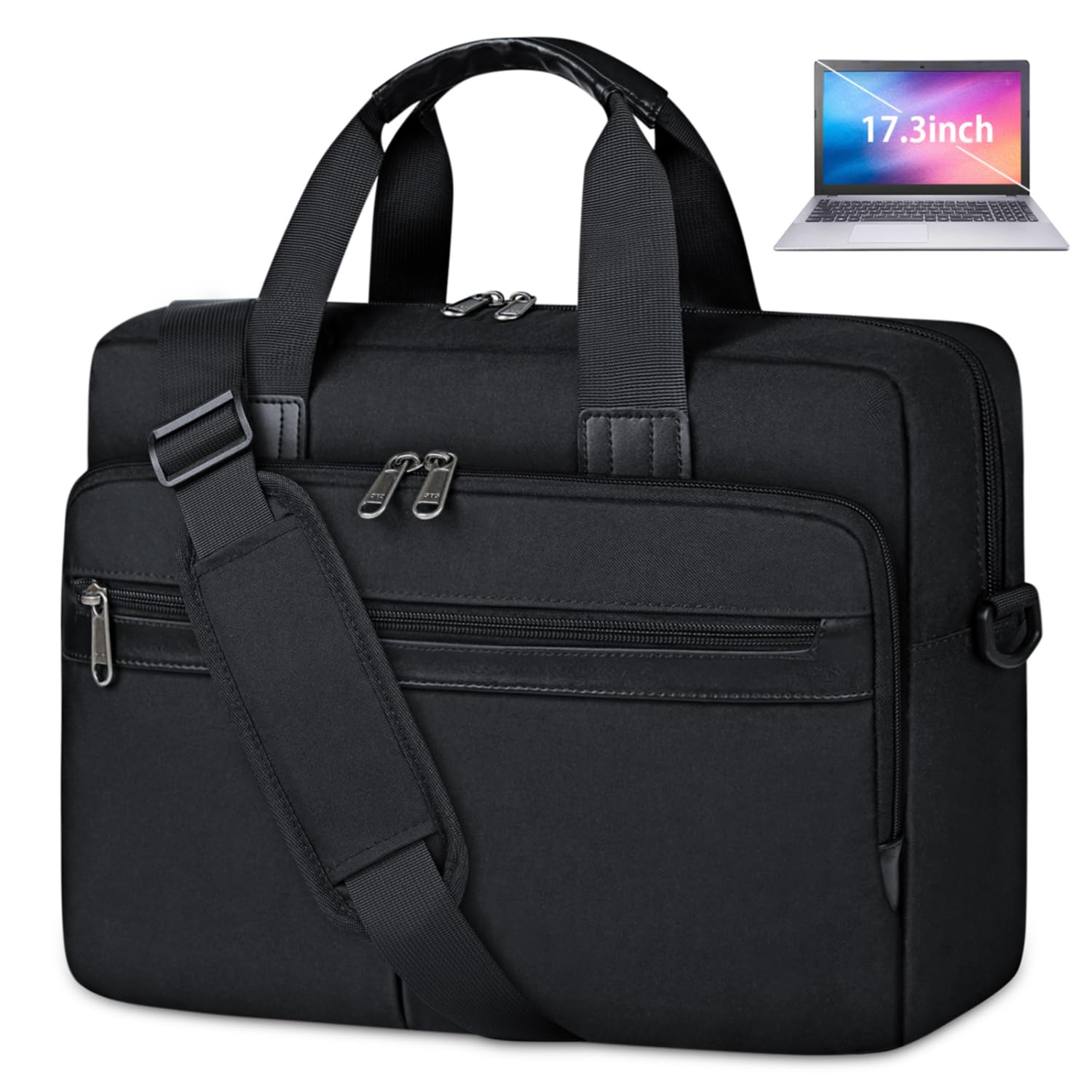 17 Inch Waterproof Laptop Briefcase for Men - Large Business Messenger Bag with USB Charging Port for Work, Travel & Commuting - Durable Computer Carrying Case (Black)