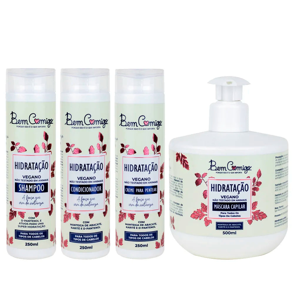Bem Comigo Vegan Moisturizing Hydration Hair Treatment Kit (4-Piece Set) - Kamaleão Color Care for Dry & Damaged Hair | Salon-Quality At-Home Hair Repair