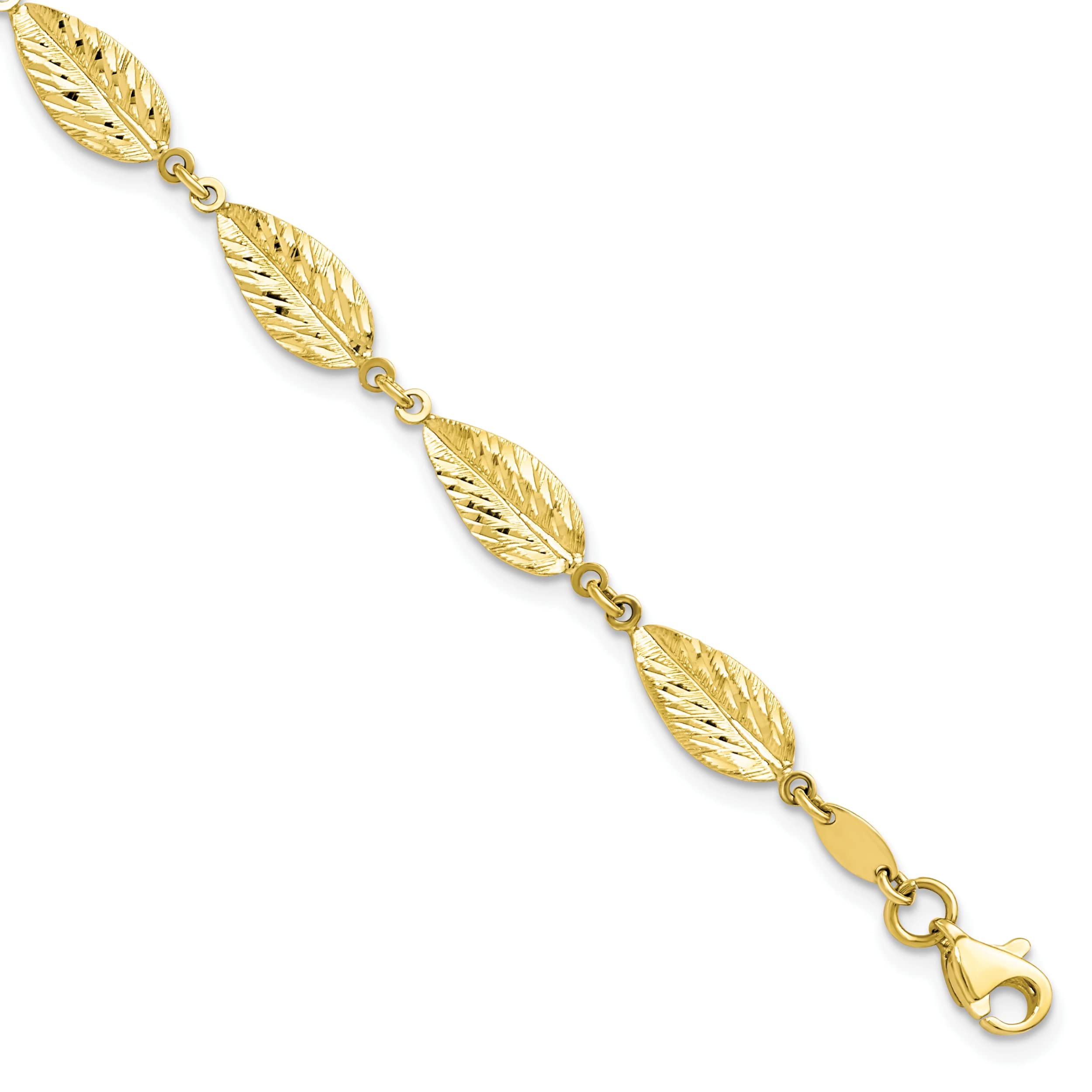 10K Yellow Gold Polished Leaf Bracelet for Women - Elegant Nature-Inspired Jewelry Gift for Birthday, Anniversary & Special Occasions