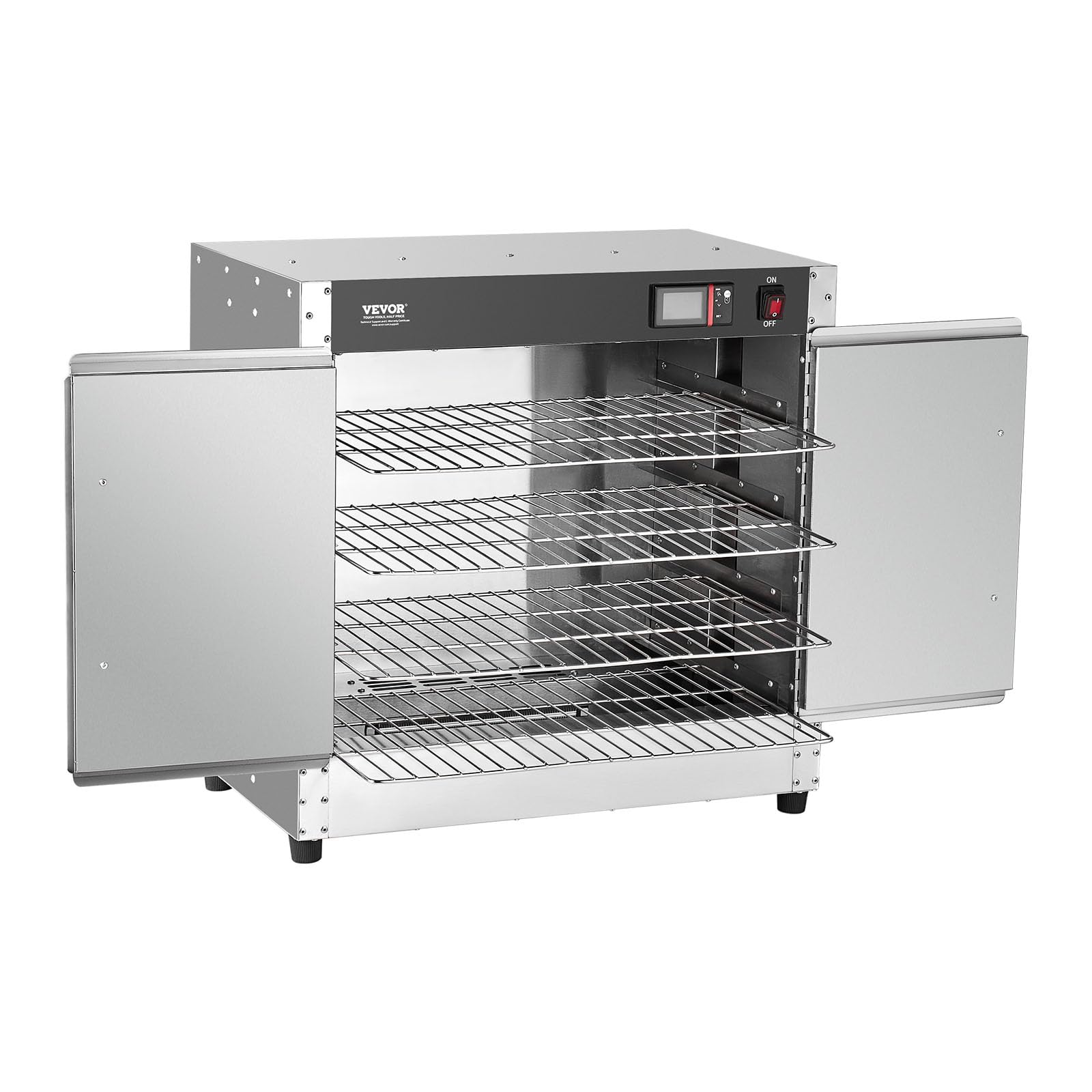 VEVOR 4-Tier Commercial Food Warmer Cabinet - Stainless Steel Concession Warmer with Water Tray, 4 Pans & Adjustable Shelves - Perfect for Restaurants, Catering & Pizza Shops - Keep Pizza, Chicken & Meals Hot for Serving