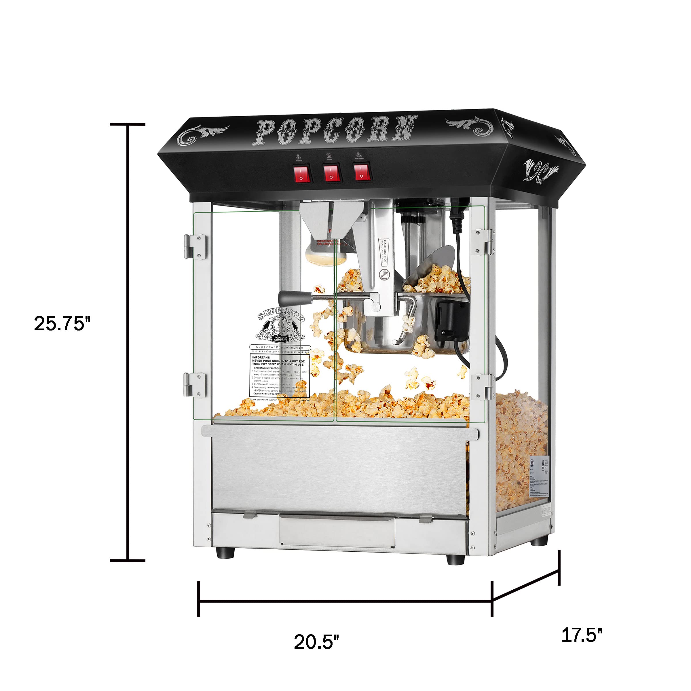 Premium 8oz Hot & Fresh Popcorn Maker Machine - Commercial & Home Use, Perfect for Movie Nights, Parties & Snack Bars - Black