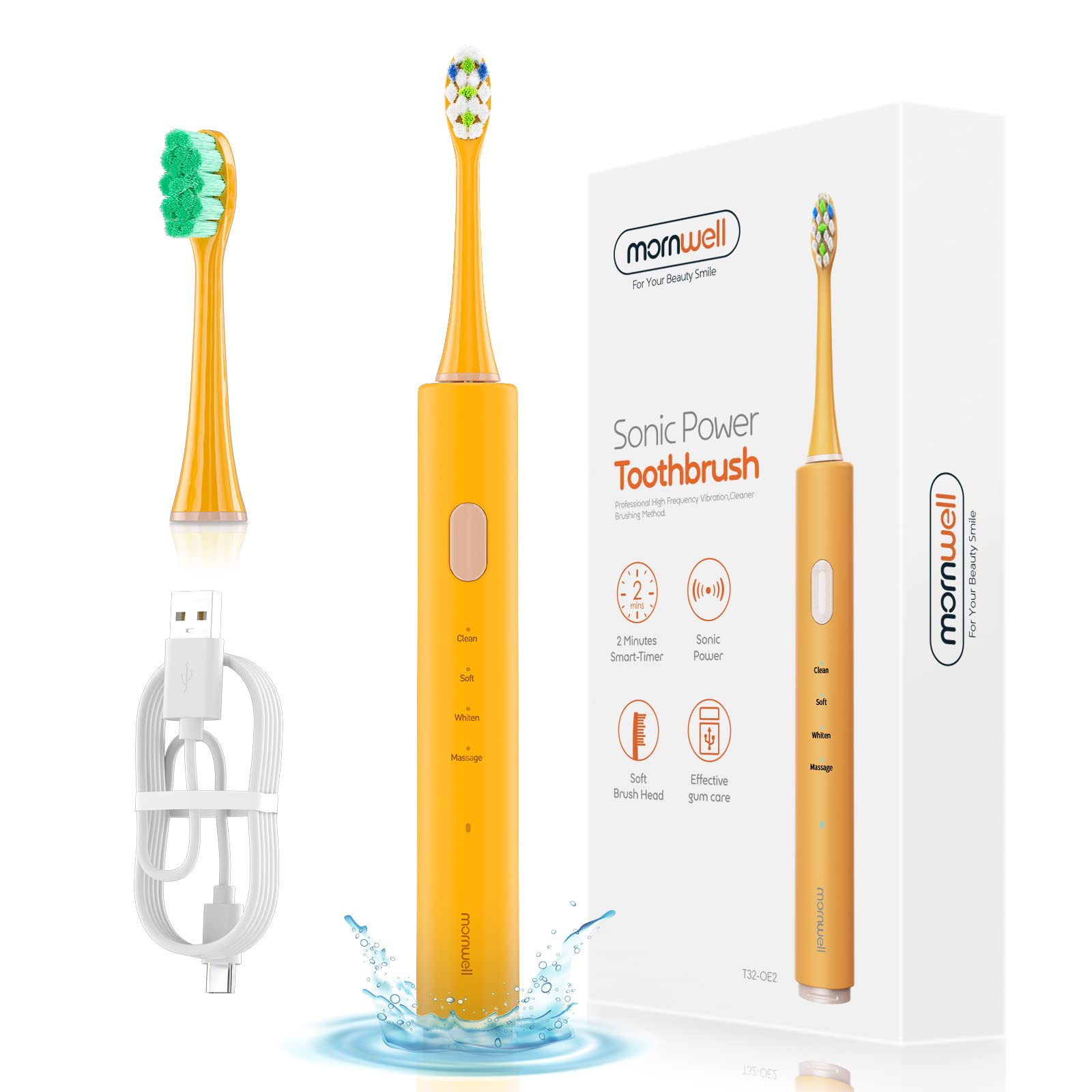 Mornwell Sonic Electric Toothbrush - USB Rechargeable with 4 Cleaning Modes & Smart Timer | 30-Day Battery Life | Whitening Toothbrush for Adults & Kids | Perfect for Travel, Home & Family Oral Care