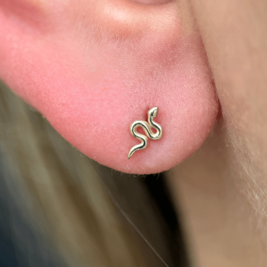 14K Yellow Gold Snake Flat Back Stud Earrings - Hypoallergenic Dainty Jewelry for Women, Perfect for Everyday Wear & Gifting