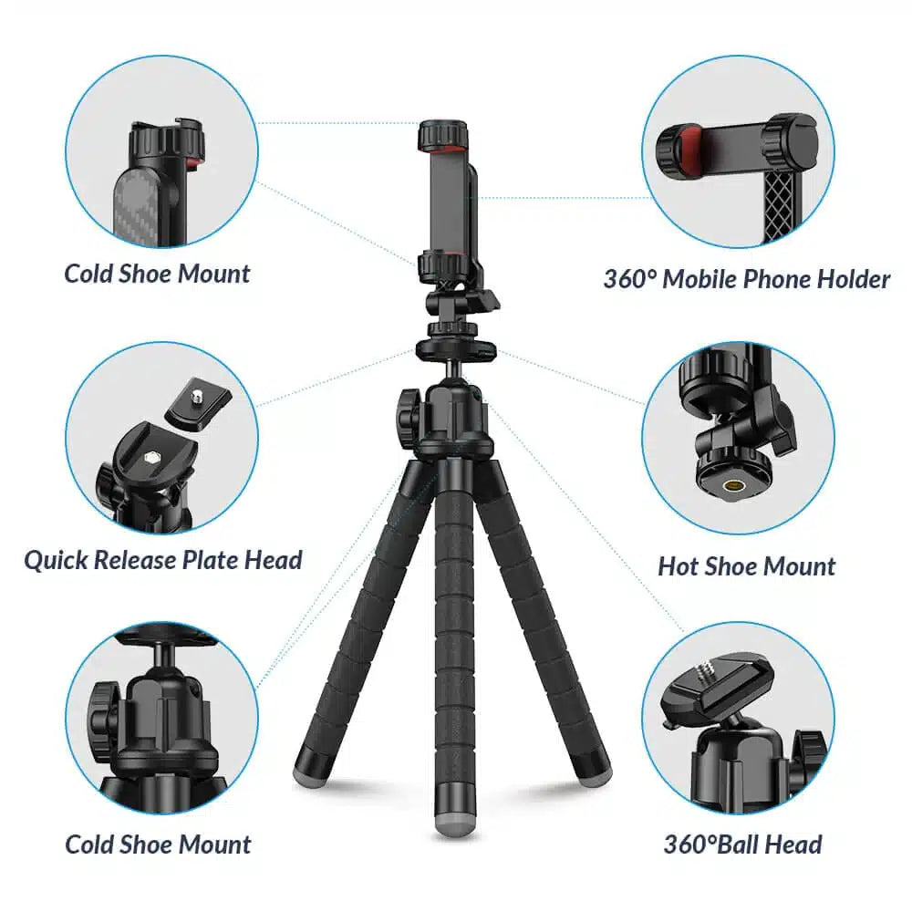 Apexel Octopus Flexible Tripod Stand JJ025 - Portable Phone Tripod for Smartphones, DSLR Cameras, Vlogging, YouTube & Live Streaming