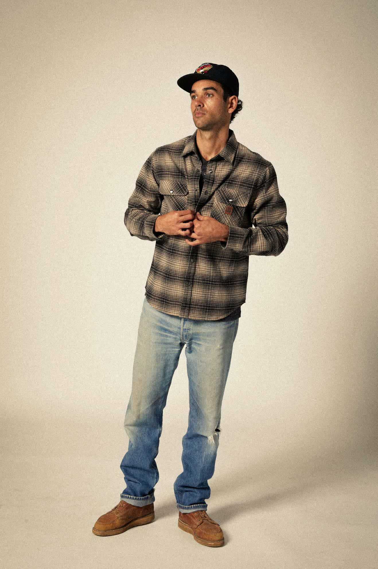 Builders Bowery Stretch Water Resistant Long Sleeve Flannel Shirt - Black/Cinder Grey - Perfect for Outdoor Work, Hiking & Casual Wear