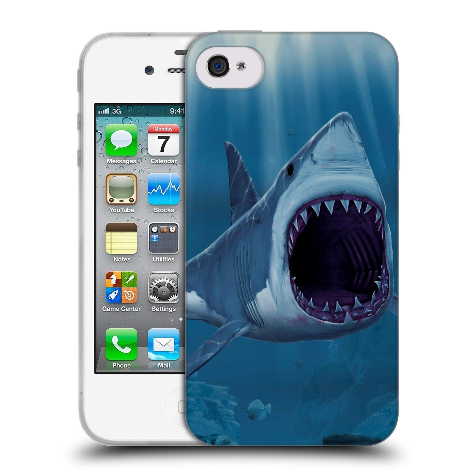 Head Case Designs Vincent HIE Shark Bite Underwater Soft Gel Case for Apple iPhone 4/4S - Durable Waterproof Protection for Swimming, Snorkeling & Beach Adventures