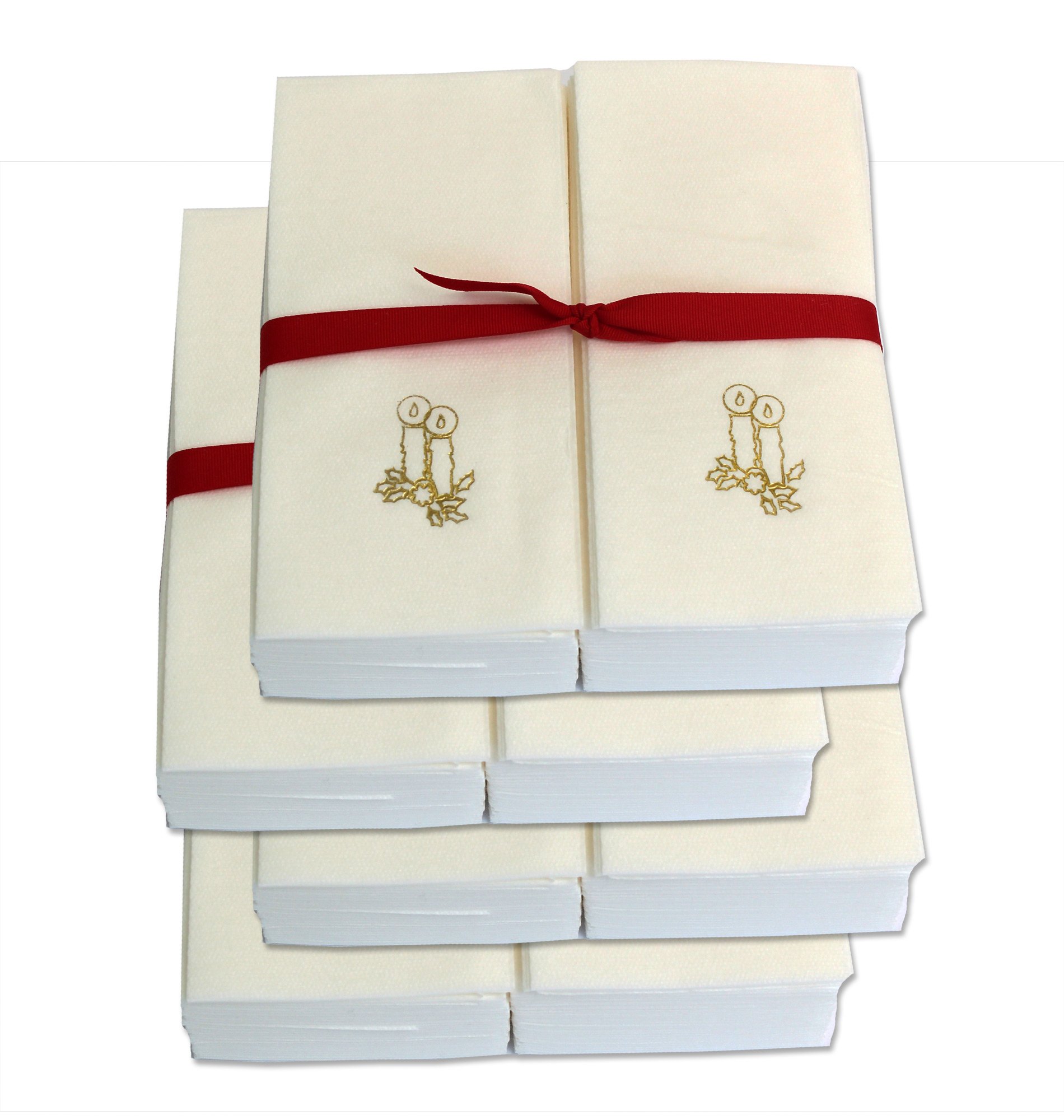 Disposable Guest Hand Towels with Ribbon - 200 Count, Gold Candle Embossed Design for Elegant Parties, Weddings & Upscale Events