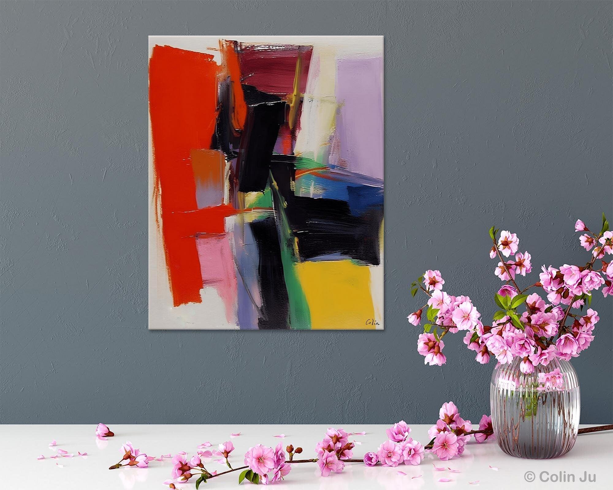 Contemporary Acrylic Abstract Paintings - Modern Red Wall Art for Living Room & Bedroom - Handmade Canvas Artwork - Perfect for Home Decor & Office Spaces