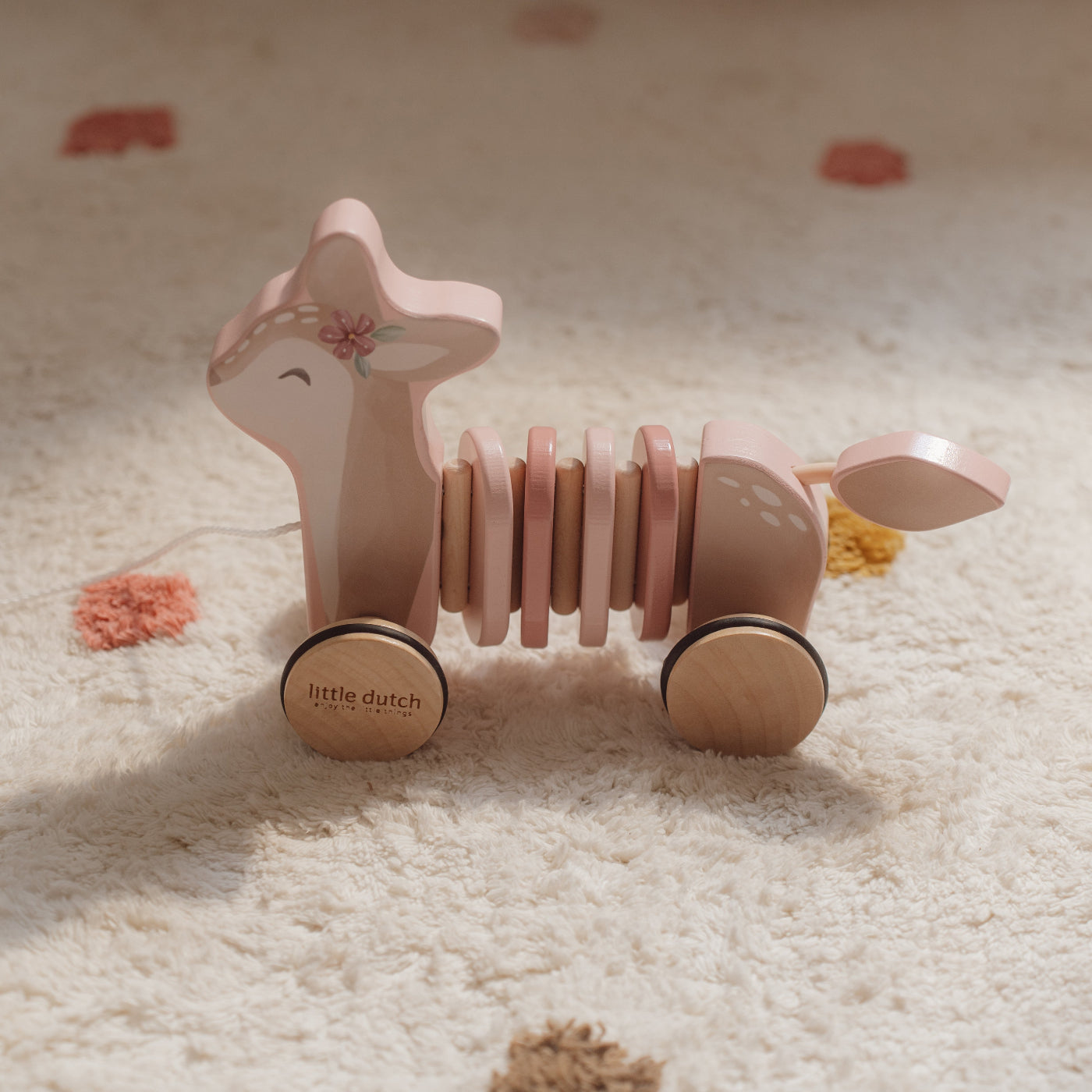 Fairy Garden Pull Along Wooden Deer Toy - Handmade Wooden Pull Toy for Toddlers & Kids - Perfect for Imaginative Play, Outdoor Adventures & Garden Decor
