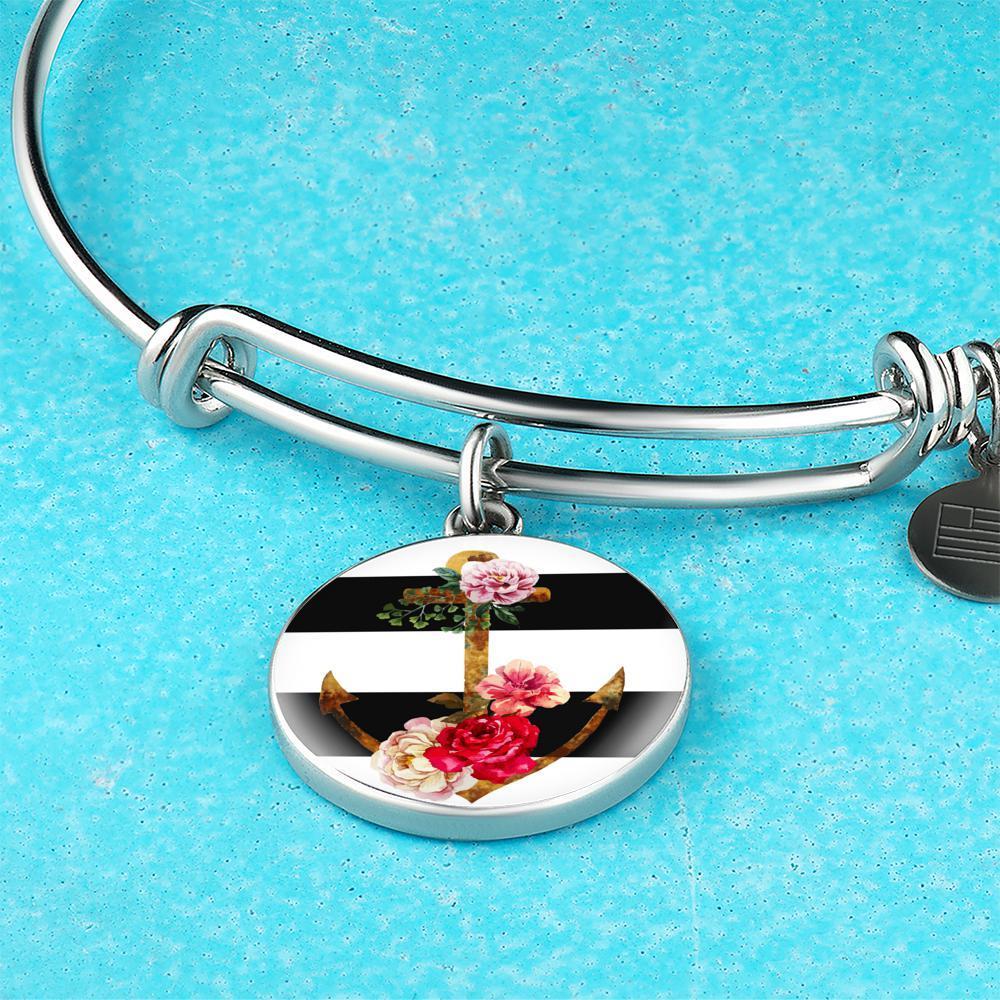 Elegant Floral Anchor Bangle Bracelet for Women - Trendy Nautical Jewelry Gift for Beach, Summer & Boho Fashion