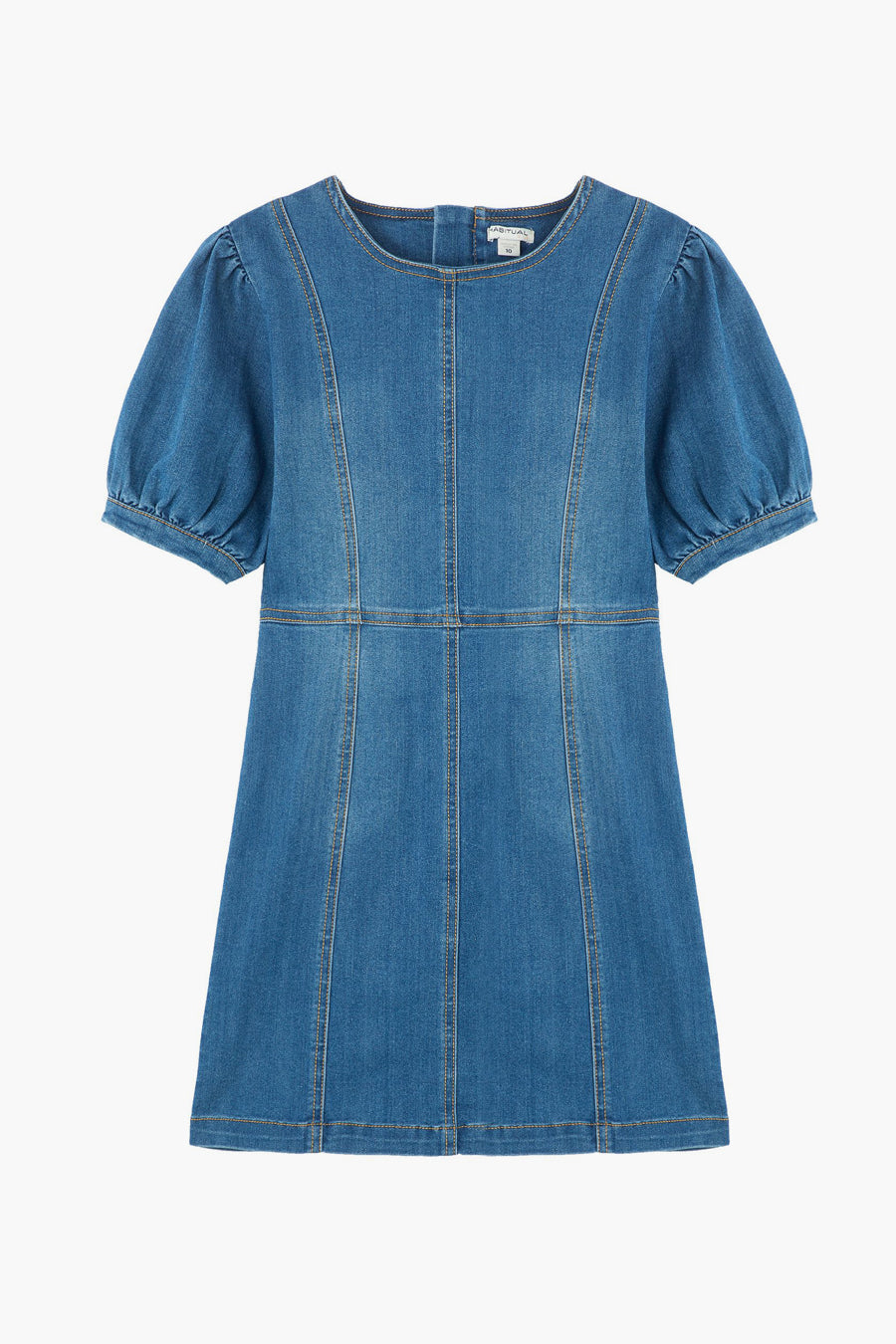 Girls Denim Puff Sleeve Dress - Cute Casual Kids Outfit for School, Playdates & Family Photos
