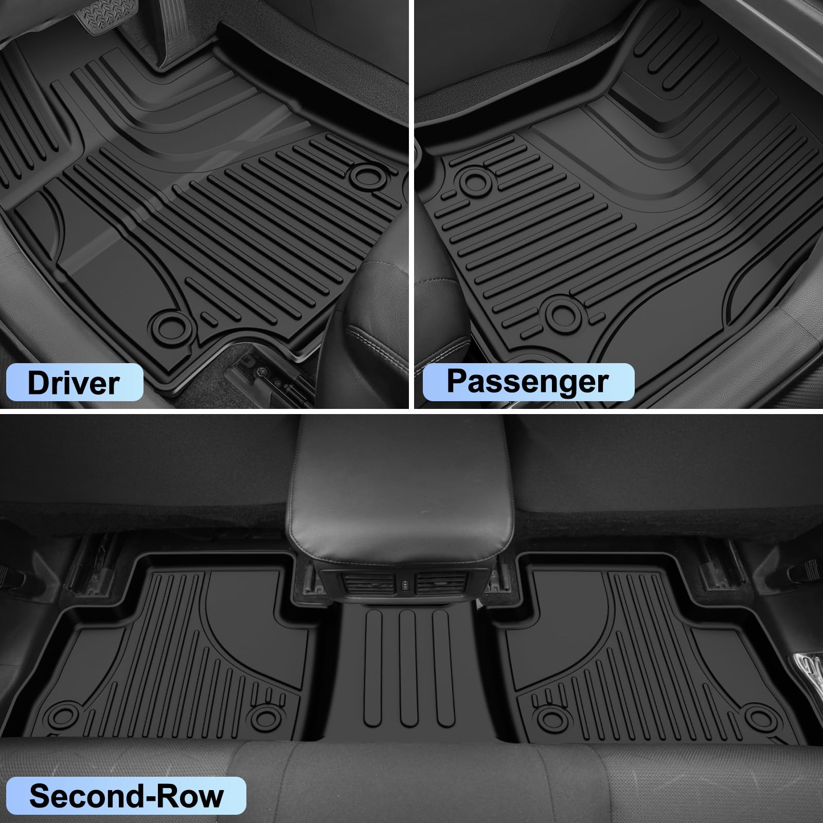 AOMSAZTO All-Weather Floor Mats for Toyota RAV4 2019-2025 (Non-Hybrid) - Heavy Duty Rubber Car Floor Liners 1st & 2nd Row Set with Anti-Slip Design | Perfect for Off-Road Adventures, Daily Commutes & Winter Weather Protection