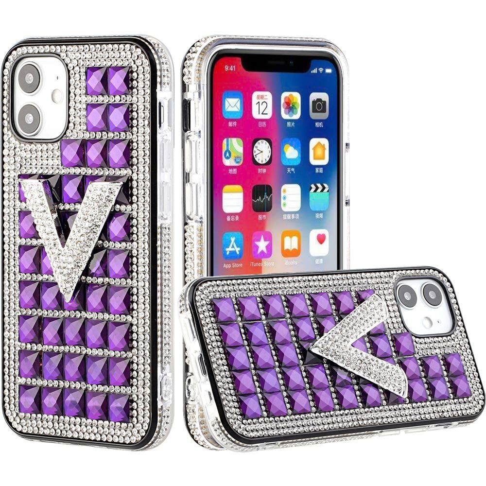 Shiny Diamond Crystal Phone Case for iPhone 12/12 Pro with Open Camera Hole - Bling Rhinestone Cover in Dark Purple | Perfect for Parties, Weddings & Special Occasions