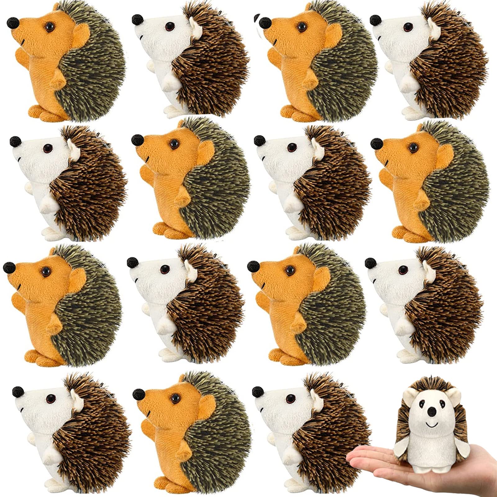 16 Pcs Mini Hedgehog Plush Stuffed Animals - 4 Inch Bulk Plush Toys for Party Favors, DIY Keychains, Valentine's Day Gifts, Kids & Girls Birthday Presents, Wedding Decor (Brown & Beige) - Perfect for Baby Showers, Classroom Rewards, and Christmas Stocking Stuffers