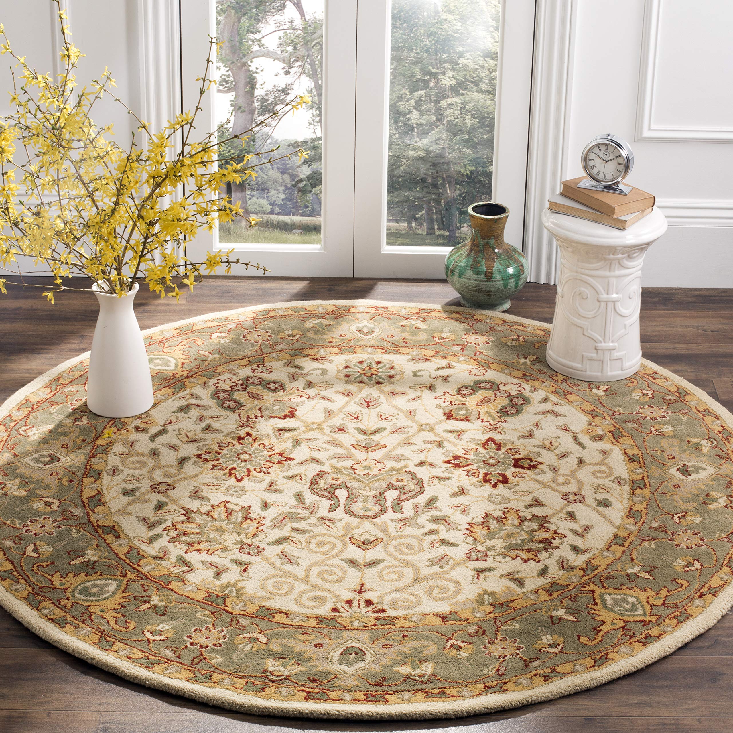 SAFAVIEH Antiquity Collection 6-Foot Round Ivory Wool Area Rug - Handmade Traditional Oriental Design for Living Room, Bedroom & Dining Room Decor