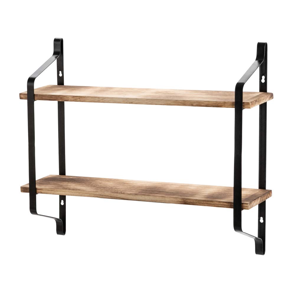 Oshion 2-Tier Floating Wall Shelves - Industrial Style Wooden Storage Shelves for Living Room, Bedroom, Kitchen & Entryway - Perfect for Displaying Decor, Books & Organizing Small Items