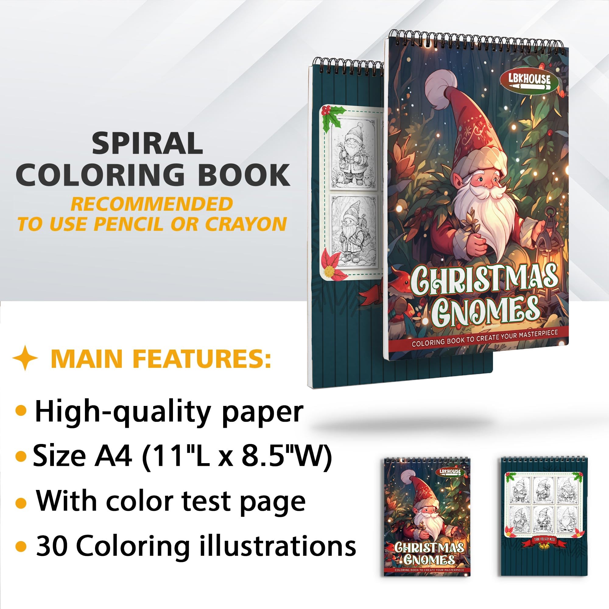 Premium Spiral Bound Christmas Gnomes Coloring Book for Adults - 30 Pages of Gorgeous Gnome Village Illustrations for Stress Relief & Relaxation | Perfect Holiday Gift, Art Therapy & Mindfulness Activity