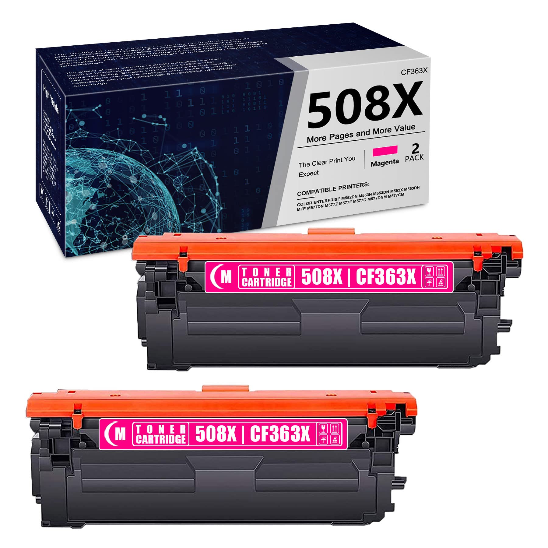 ZEOSEROE 2 Pack High Yield Magenta 508X CF363X 508A Toner Cartridge - Compatible Replacement for HP Color Enterprise M552dn M553n M553dn M553x M553dh MFP M577dn M577z M577f M577c M577dnm M577cm Printers - Perfect for Office Printing & High Volume Documents