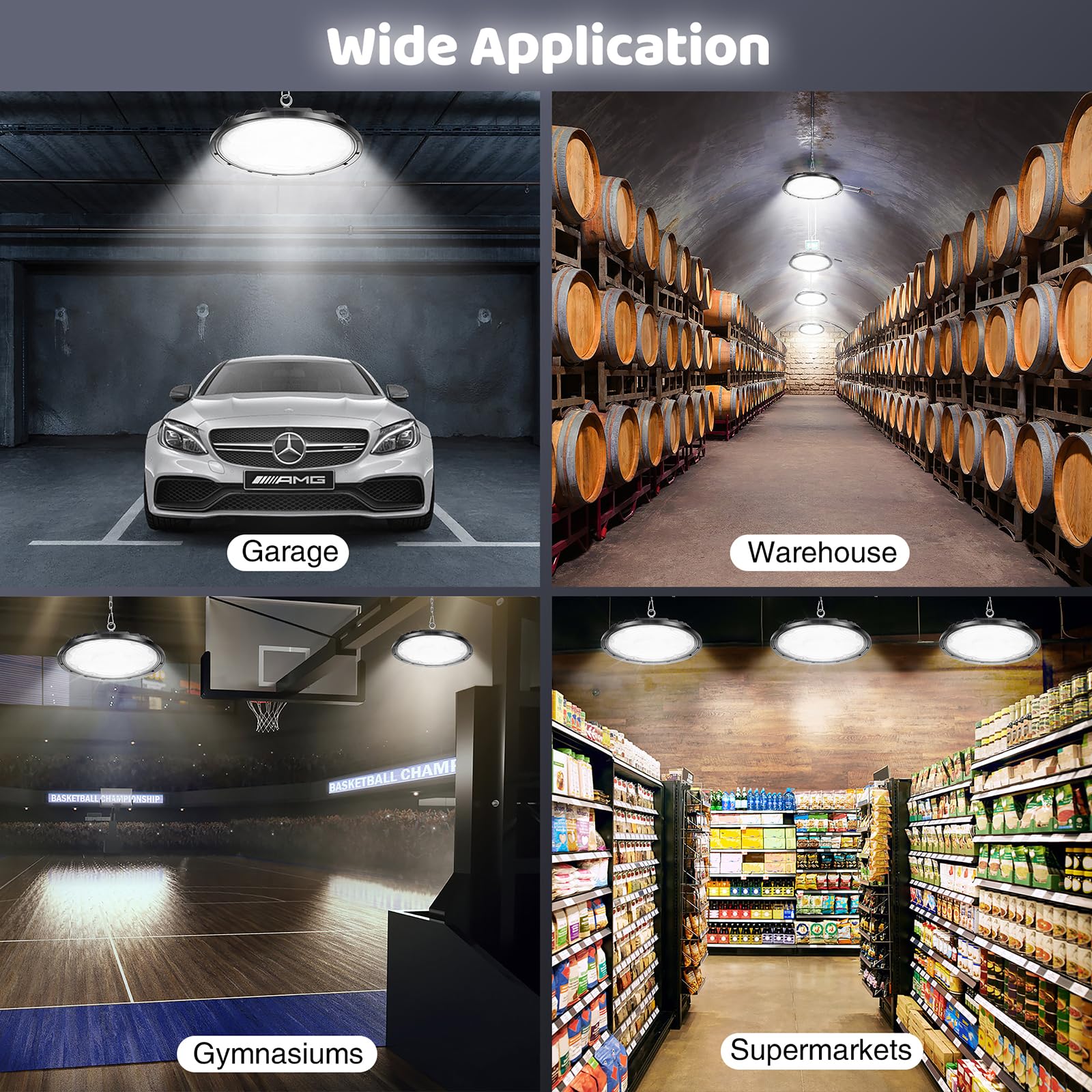 150W LED High Bay Light - 22500LM 6500K Cool White IP65 Waterproof Shop & Garage Lighting (4-Pack) - Ideal for Factories, Warehouses, Workshops & Commercial Spaces