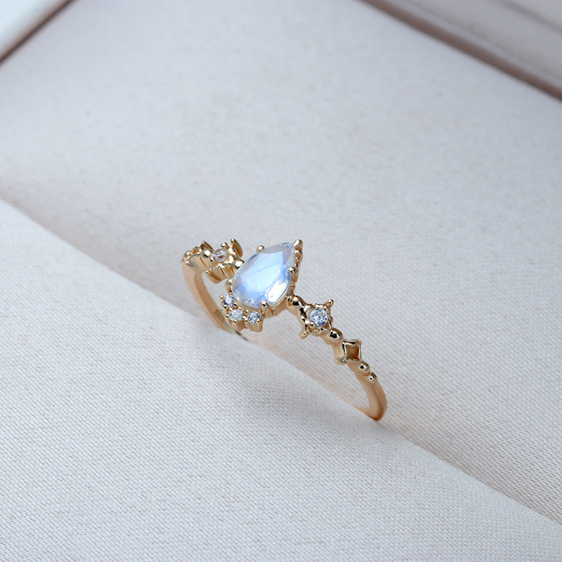 Dainty Pear Shape Moonstone Promise Rings for Women - Elegant Sterling Silver Engagement Ring, Gift for Her | HJZB 275 | Perfect for Anniversaries, Valentine's Day & Special Occasions