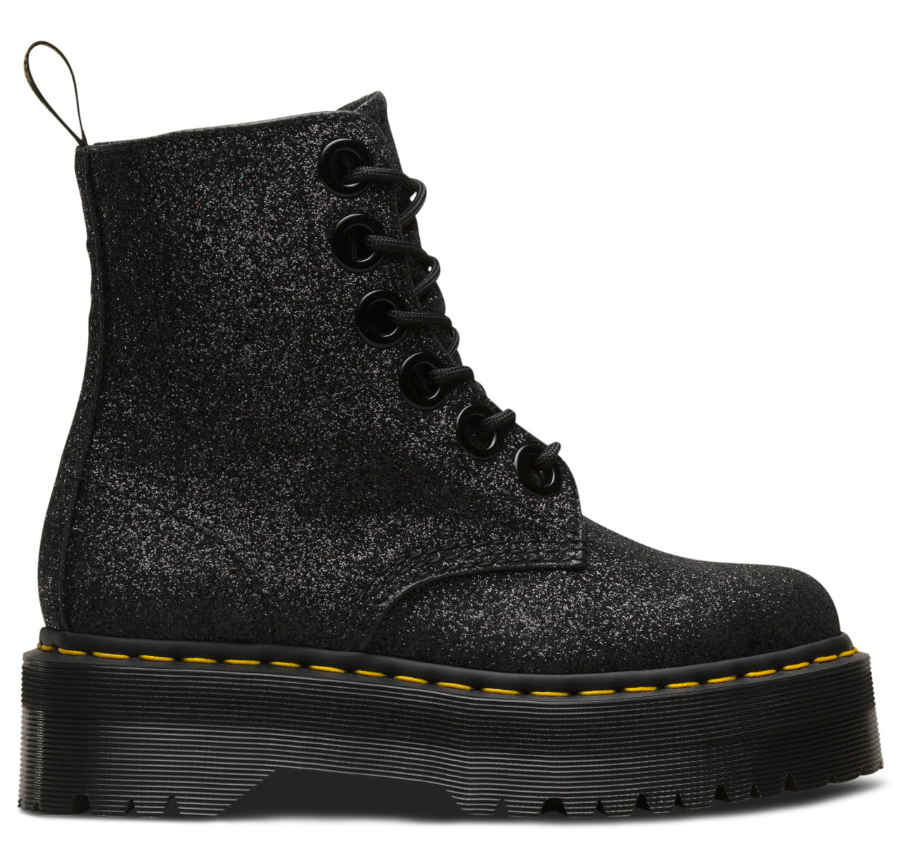 Molly Black Fine Glitter Platform Boots for Women - Chunky Heel Ankle Booties for Party, Night Out & Festival Fashion