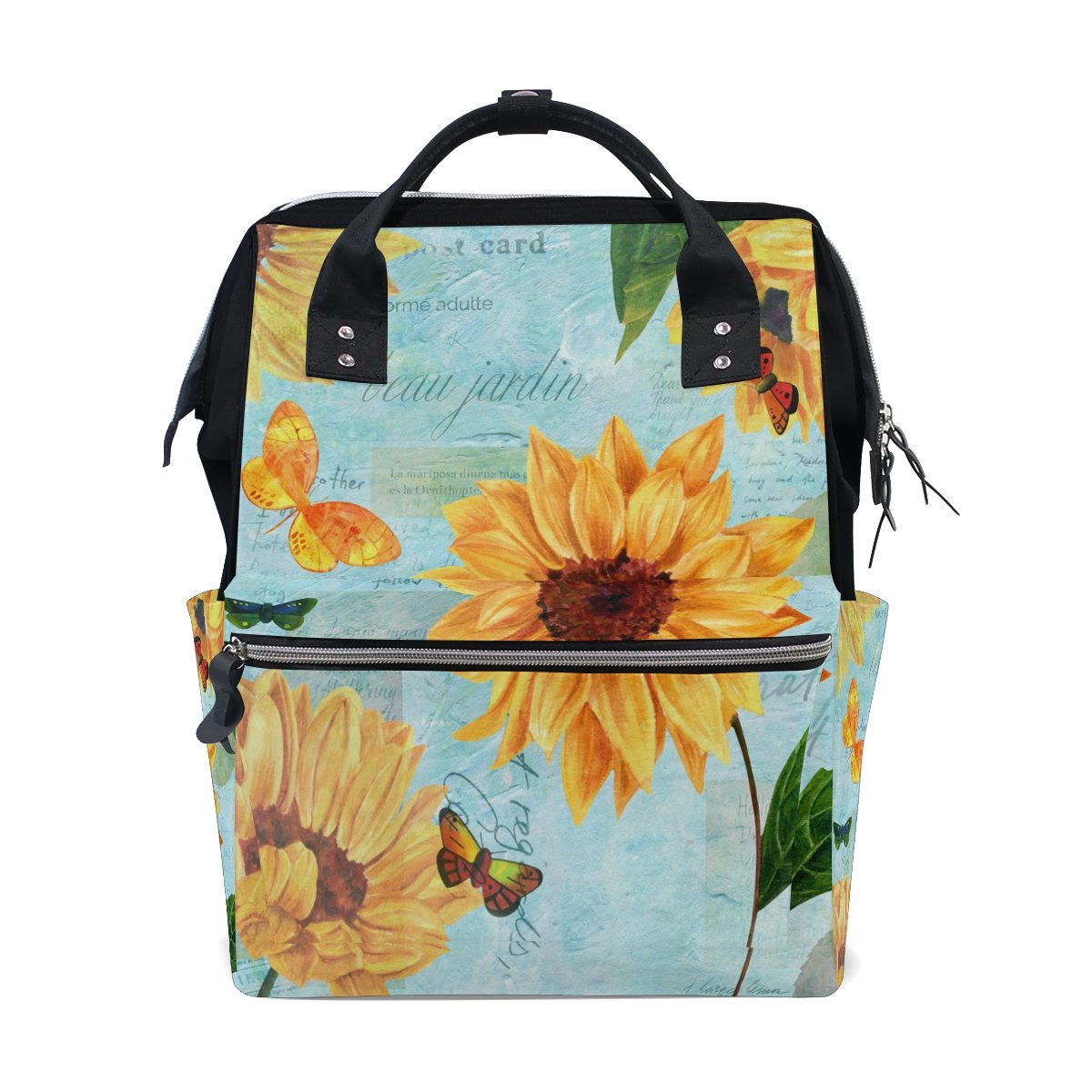 **WOZO Watercolor Butterfly Sunflower Diaper Backpack – Multifunctional Travel Bag for Moms, Baby Essentials & On-the-Go Lifestyle**