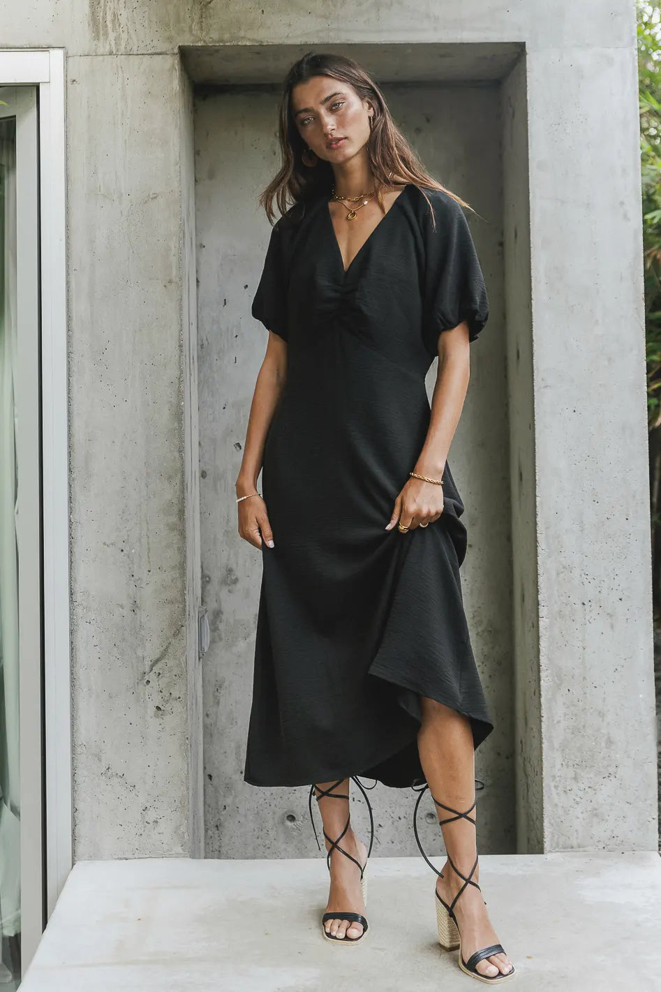 Maeve Black Midi Dress - Elegant & Flattering Women's Dress for Office, Party & Special Occasions | FINAL SALE